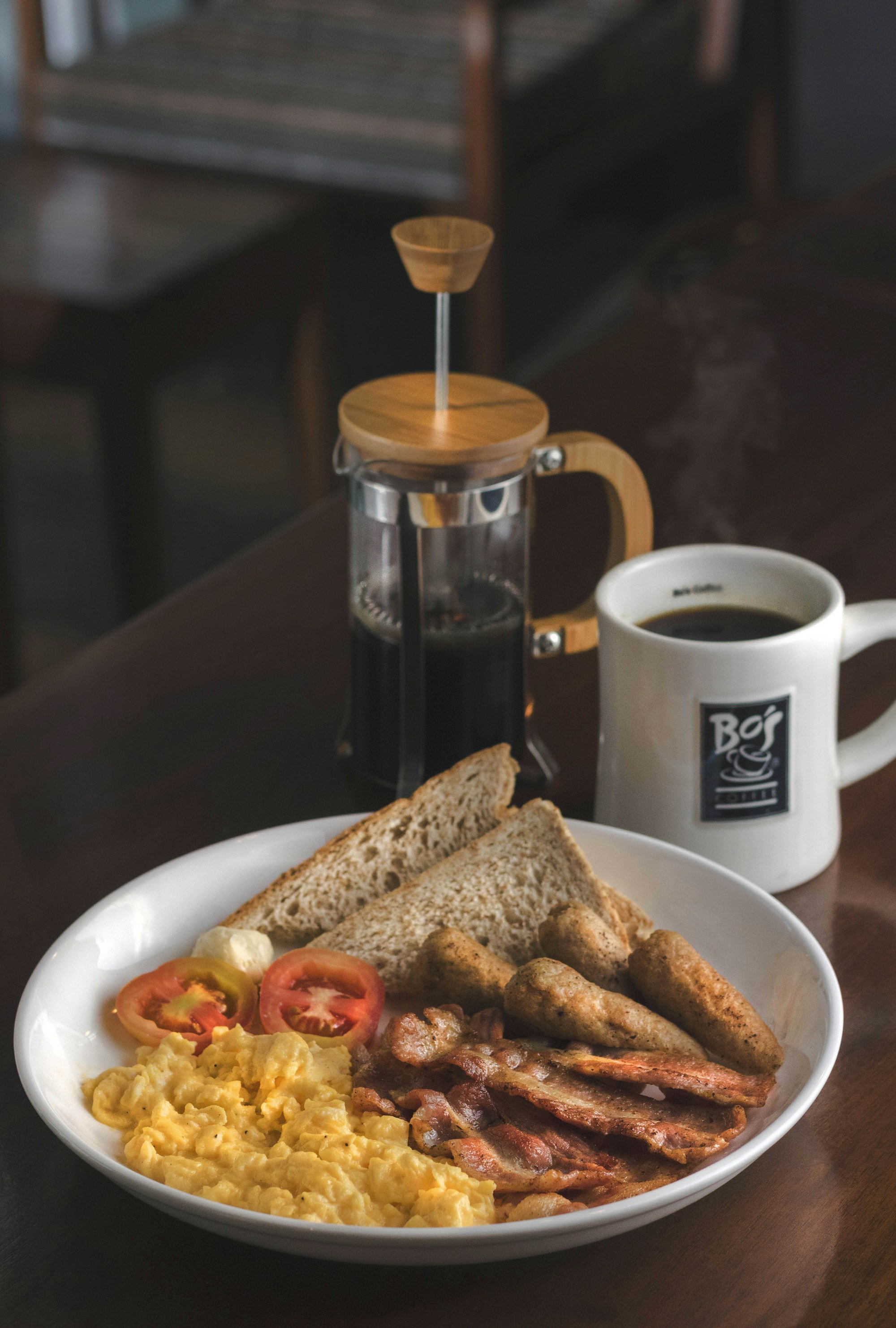 Homestyle breakfast plates on a diner table